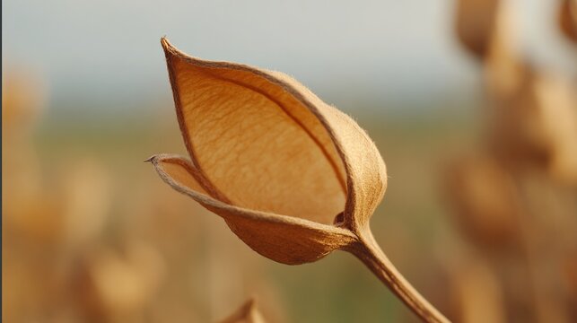 silique. Mature, dried rapeseed silique splitting open in sunlight, revealing tiny seeds inside on the plant stem. gardening catalogs.