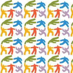 Obraz premium Abstract Human Figure Seamless Pattern with Colorful Silhouettes and Playful Modern Design