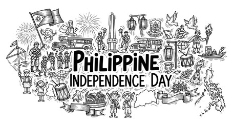 Naklejka premium Philippine independence day celebration: cultural symbols and traditions illustrated