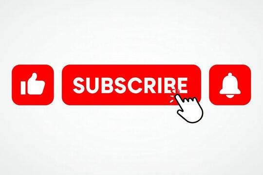 A hand clicking the subscribe button on a digital interface with social media icons.