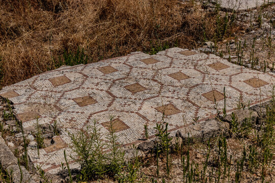 Mosaics of the Temple of Eshmun ruins near Sidon town, Lebanon