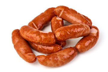 Fototapeta premium Fresh Cooked Sausages with herbs, isolated on white background