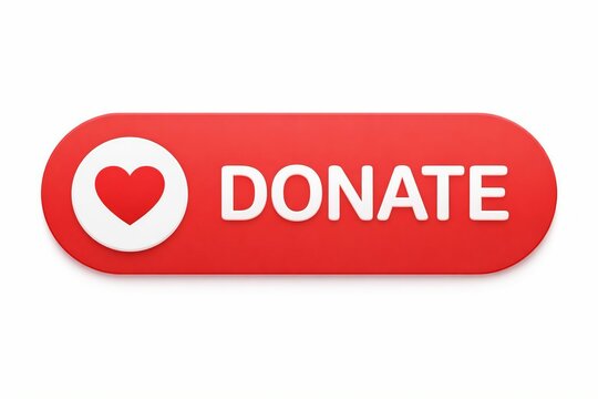 Red donate button with a heart icon for charitable contributions and support
