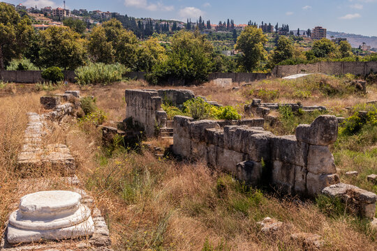 Roman ruins at the Temple of Eshmun ruins near Sidon town, Lebanon