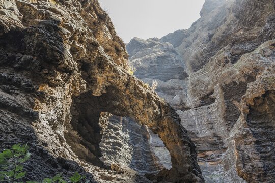 Rock arch in the Masca Gorge, volcanic rock, Tenerife, Canary Islands, Spain