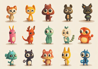Obraz premium Colorful cartoon animal characters standing.