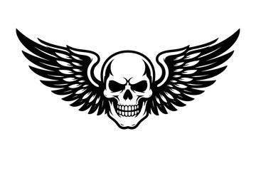 Fototapeta premium A black and white illustration of a skull with wings, symbolizing rebellion and freedom, with a bold and edgy design