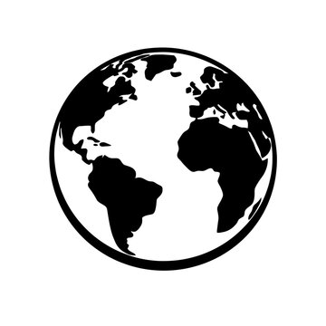 Black silhouette of the Earth with continents on white background