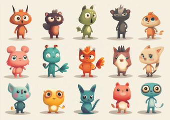 Fototapeta premium Colorful cartoon animal characters standing.