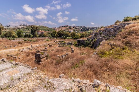 Roman ruins at the Temple of Eshmun ruins near Sidon town, Lebanon