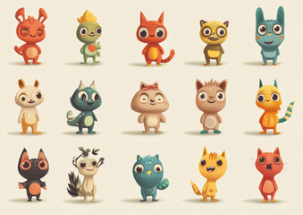 Obraz premium Colorful cartoon animal characters standing.