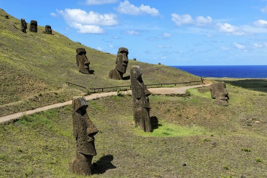 Moais in Rano Raraku, Rapa Nui National Park, Unesco World Heritage Site, Easter Island, Chile