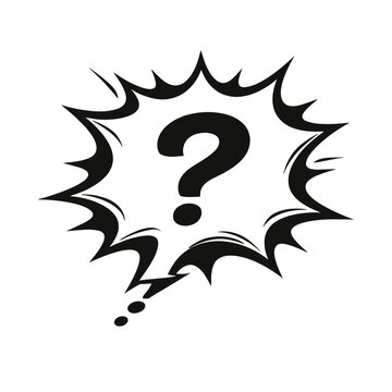 A comic-style question mark in a speech bubble with a burst effect, isolated on a white background for clear communication and attention-grabbing queries.