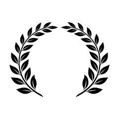 Fototapeta premium Black laurel wreath silhouette on white background for awards and celebrations