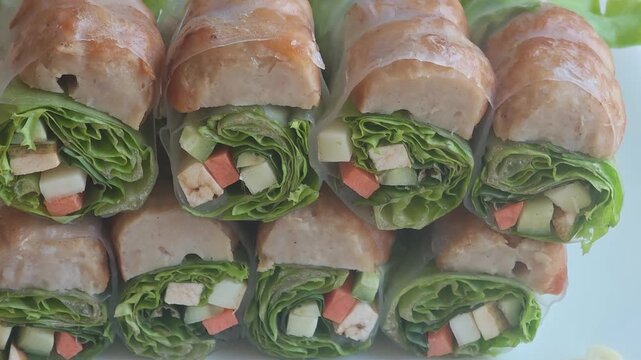 Nem Nuong (Vietnamese grilled pork sausage), rice paper wrappers pork.