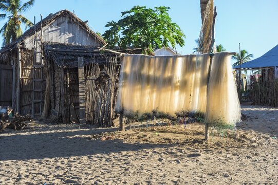Fishing nets drying in the sun, Betany village, Morondava, Toliara province, Madagascar