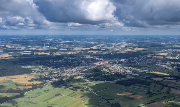 Aerial view, city view of Freising, Bavaria, Germany