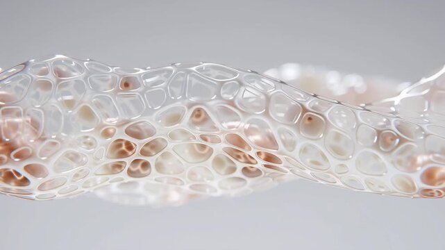 Artificial skin transplant tissue, bioengineered cellular membrane flowing, regenerative medicine, dermal implant, transparent organic scaffold, medical concept.