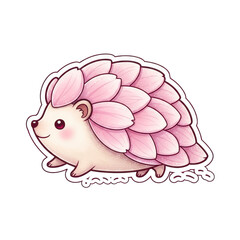 Naklejka premium Pink hedgehog with flower petals