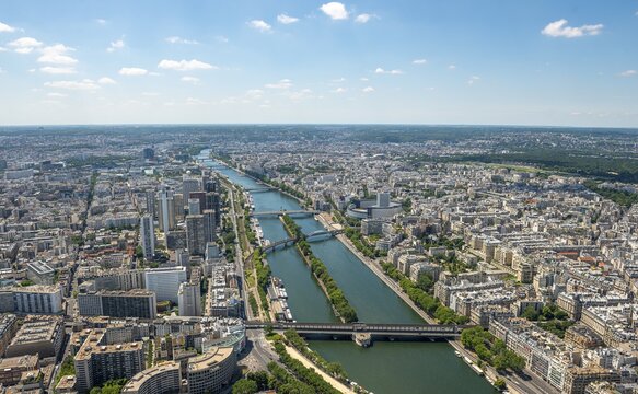 City view with bridges over the Seine, view from the Eiffel Tower, Paris, France