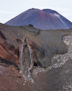 Red Crater ith Mt. Ngauruhoe in background, Tongariro Crossing, Tongariro National Park, North Island, New Zealand, Oceania