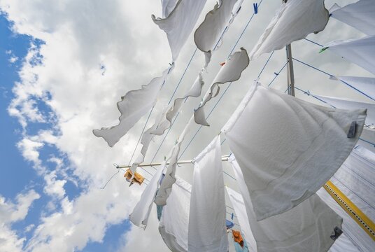 White laundry drying on a clothesline, Lauterbrunnen, Switzerland