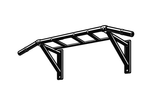 Black metal parallel bars for gymnastics and fitness exercises on white background