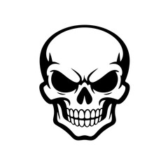 Obraz premium A menacing black and white skull with an evil grin and intense gaze, symbolizing danger and mischief in a striking illustration