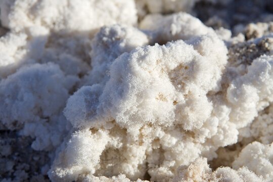 Salt formations covering the ground of the Reserva Nacional los Flamencos at the Salar de Atacama salt flats, Regi&oacute;n de Antofagasta, Chile, South America