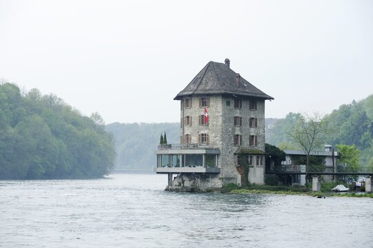 Woerth Castle at the Rhine Falls, Neuhausen, Schaffhausen, Switzerland, Europe