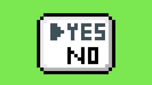 Classic pixel art choice dialog box featuring 'YES' and 'NO' buttons for interactive digital experiences and selection prompts, symbolizing decisions and user interaction