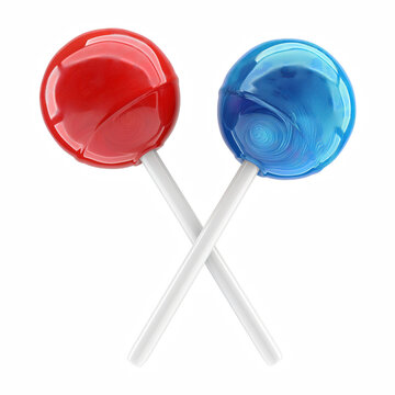 Red and blue lollipops isolated on transparent background