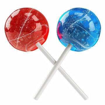 Red and blue lollipops isolated on transparent background