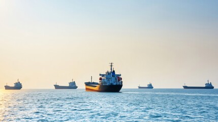 Fototapeta premium Cargo ships sailing ocean transporting international trade containers