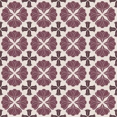 Seamless geometric floral tile pattern with large stylized flower medallions in dusty mauve and deep plum © LivingPixel