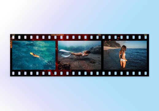 Analog Film Frame Template, 35mm Vintage Film Strip Border & Retro Polaroid Photo Overlay Mockup