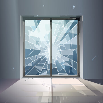 Shattered glass doors revealing intricate cracks, symbolizing vulnerability and the aftermath of an unforeseen incident