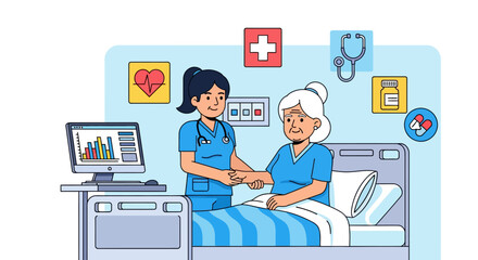 Fototapeta premium Female Doctor Examining Senior in Hospital Room