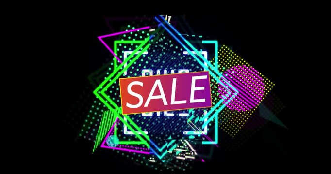 Animation of flash sale text over retro speech bubble on dark background