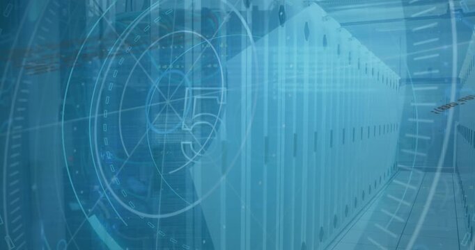 Animation of data processing and shapes over digital lorry model over blue background