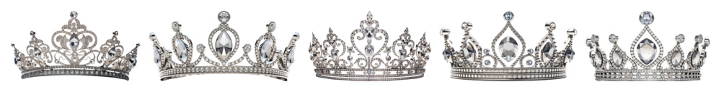 PNG Elegant silver tiaras collection on transparent background