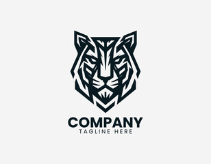 Obraz premium Geometric tiger head black vector logo illustration isolated on white background