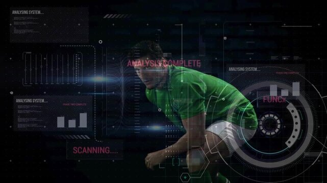 Animation of data processing over rugby player