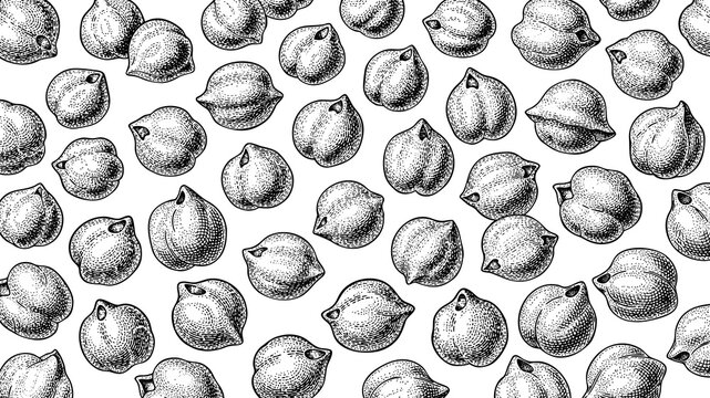 Wooden Engraving Chickpea on White Background