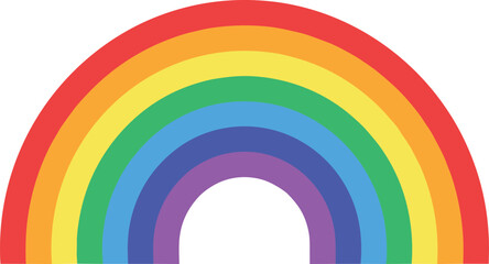 Obraz premium Semi circular rainbow arc with seven colorful concentric bands red orange yellow green blue purple abstract illustration flat vector