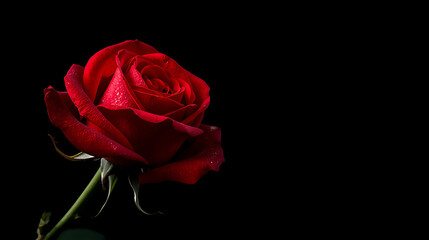 Naklejka premium This image features a single vibrant red rose isolated against a solid black background
