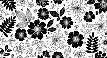 Obraz premium Black and white floral pattern.