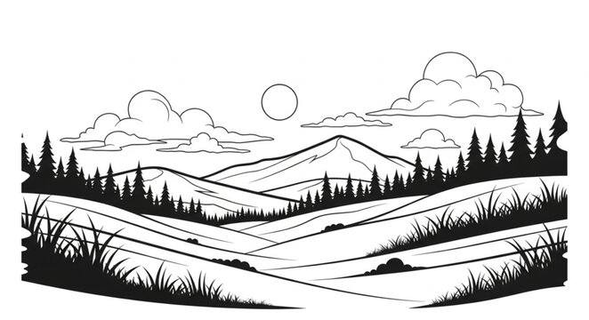 Black and white mountain landscape.