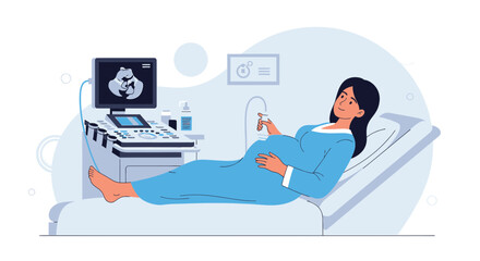 Obraz premium Pregnant Woman Undergoing Ultrasound Examination in Medical Clinic