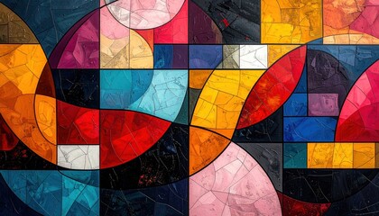 Fototapeta premium Abstract, vibrant artwork with stained glass effect, geometric shapes